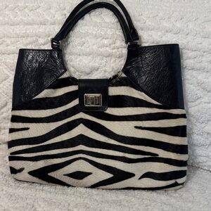 Tanner Black and White Zebra Fur Print Women's Bag